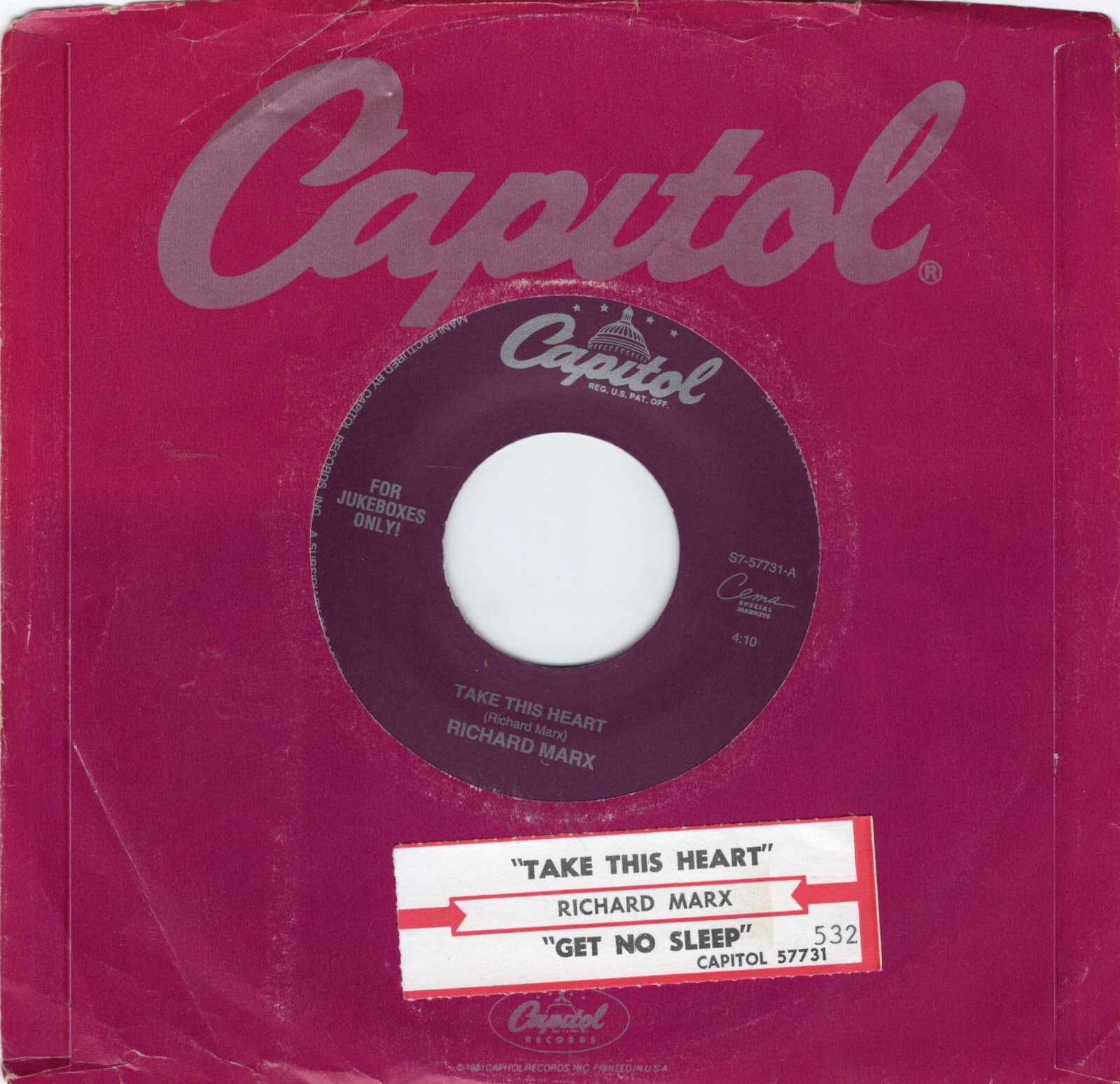 Richard Marx – Take This Heart 1991 Capitol Pop Rock VG+