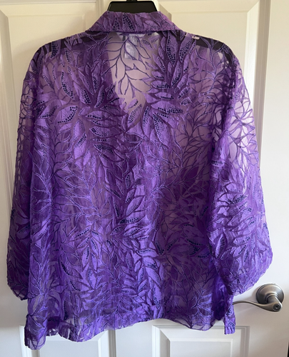 City Blues by Koret, Sheer Purple Overlay Blouse, Vented Cuffs and Hem, XL - Picture 2 of 6