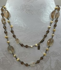 32" Brass J. Jill Copper Fleck/Faceted Glass/Cultured Pearl Bead Necklace
