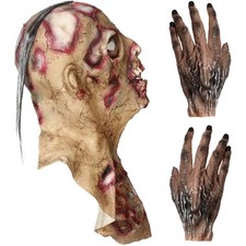 Halloween Zombie Mask, Full Head Latex Mask with Gloves