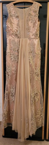 Abendkleid Galakleid Goldene Blumen Stickerei Schleppe Bodenlang gr 38 / 40 - Bild 8 von 16