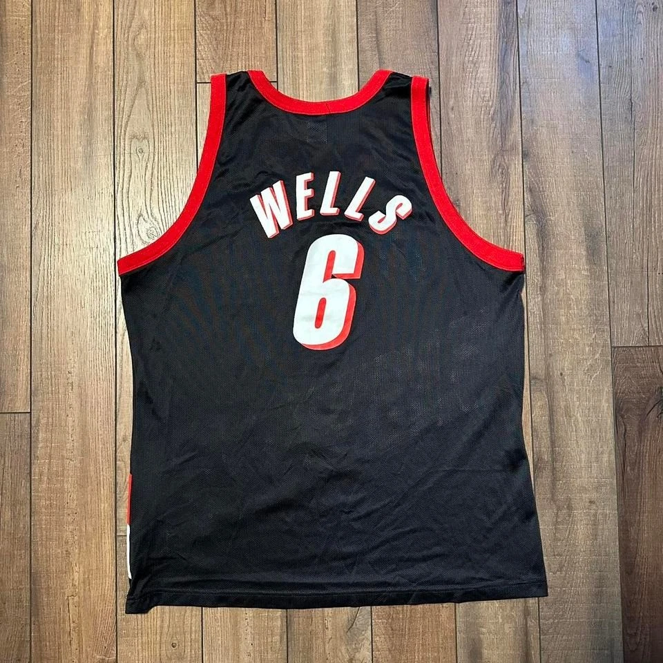 Camiseta deportiva de baloncesto vintage Champion Portland Blazers Bonzi Wells para hombre talla 48 XL Foto 2 de 4