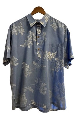 Nake'u Awai honolulu Hi.アロハシャツ Nake'u Awai Men L /XL Chambray Light Blue White Fern Aloha Shirt