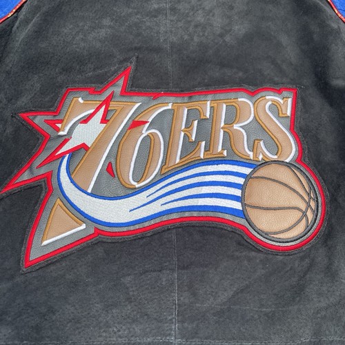 Giacca vintage Philadelphia 76ers Carl Banks G-III M scamosciata cappotto basket pelle - Foto 5 di 9