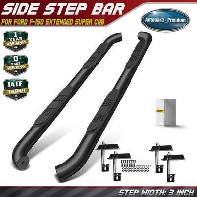 3'' Black Steel Round Side Step Bars for Ford F-150 2015-2024 Extended/Super Cab