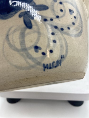 Ellis Prod Pottery Marshall Texas Pitcher Blue With Hearts Vintage - Picture 4 of 11