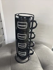 Double Shot Espresso cups 4 with rack 3 in tall diameter 2.5 in. (oo)