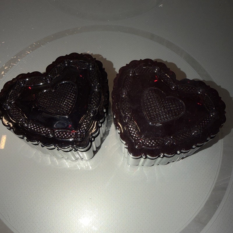 2 Vintage Cape Cod Collection Avon Ruby Red Glass Heart Shaped Trinket Boxes