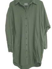 Universal Thread Green Long-sleeve Button-up Shirt Dress Sz M High Low