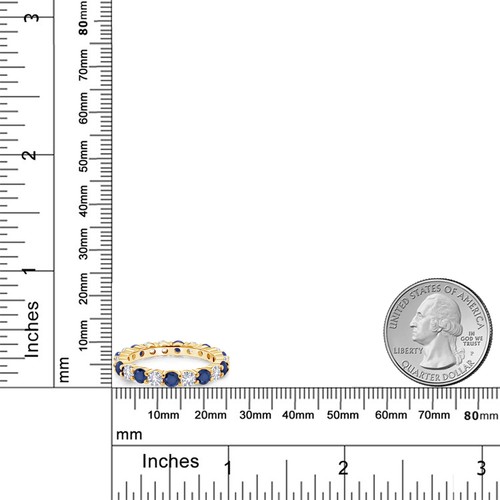 1.30 Ct Round Blue Sapphire 18K Yellow Gold Plated Silver Eternity Band - Picture 4 of 6