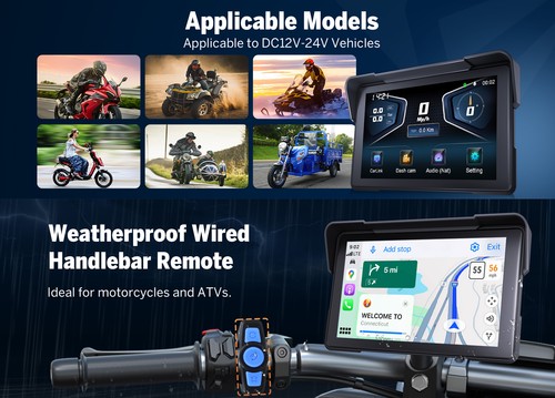 7in Waterproof Motorcycle GPS Navigation Wireless Carplay Android DVR Monitor 4K - Picture 9 of 11
