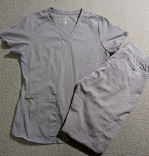 Med Couture Touch Women s Gray Medical Scrub Top Small Joggers ST Set