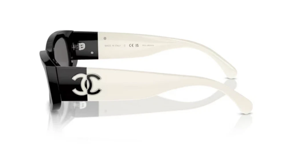 CHANEL CH5525 Rectangle Sunglasses 52mm Black White/Gray Polarized