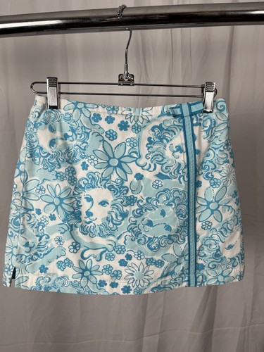 Lilly Pulitzer Girls Blue Golden Lion Skirt Skort Size 12 Vintage Bow Preppy - Picture 1 of 4