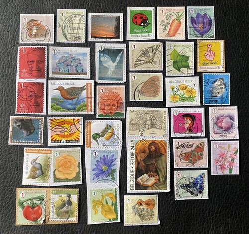 Lot de 35 timbres de Belgique années diverses - encore sur fragment! F98