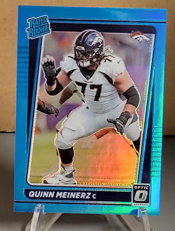2021 Panini Donruss Optic Quinn Meinerz Rated Rookie Aqua Prizm #63/299 & Base  - Image 3 of 4