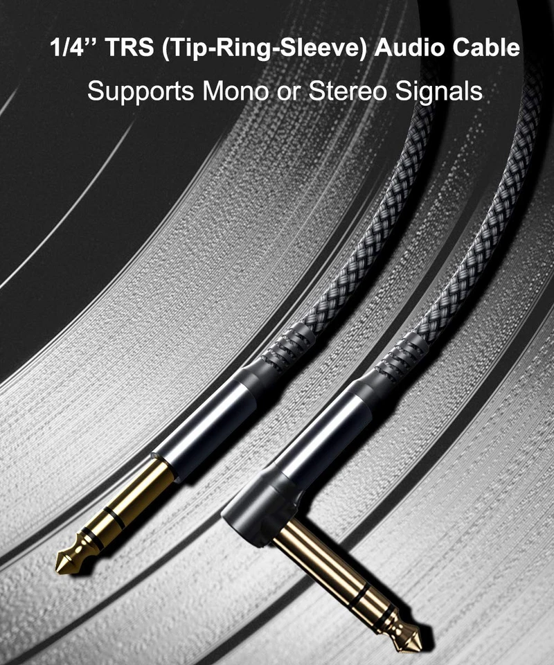 Cable de instrumento TRS de 1/4 pulgada 20 pies paquete de 2, en ángulo recto a recto 6,35 mm mal... Foto 4 de 4