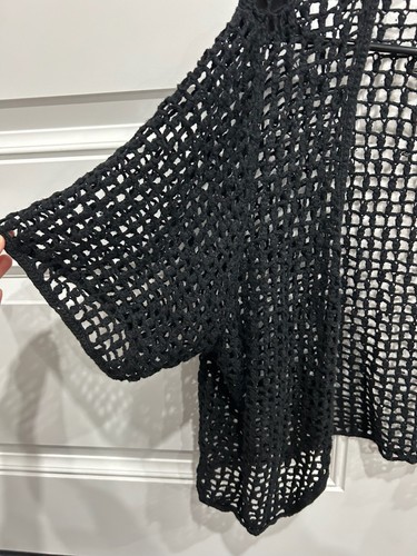 KSL Open Weave Crochet Cardigan Shrug Bolero Solid Black Cropped Cover Up - Picture 4 of 9