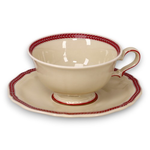Rosenthal Red Maroon Leaf Laurel Trimmed Ivory Demitasse Cup Saucer Chippendale - Picture 1 of 4