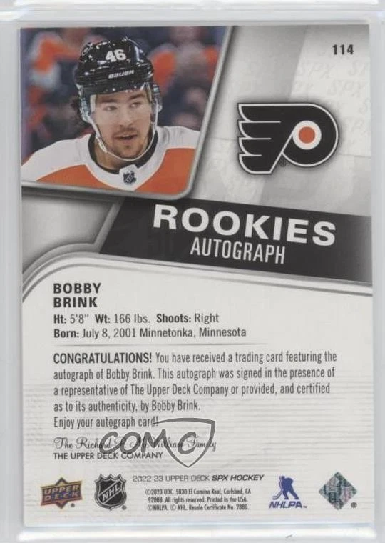 2022-23 SPx Rookies Auto Bobby Brink #114 Rookie Auto RC - Image 2 of 2