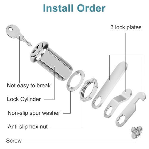 Cabinet Cam Lock Keyed Alike, 1-3/8'' Cam Locks 3PCS Secure Files Drawers RV ... - Picture 5 of 7