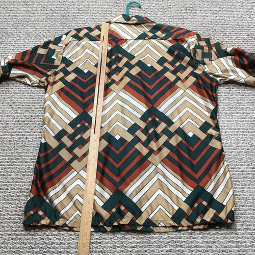 Vintage Clifton Smith Shirt Mens Large Green Tan Rust Geometric Qiana Nylon 70s - Picture 8 of 11