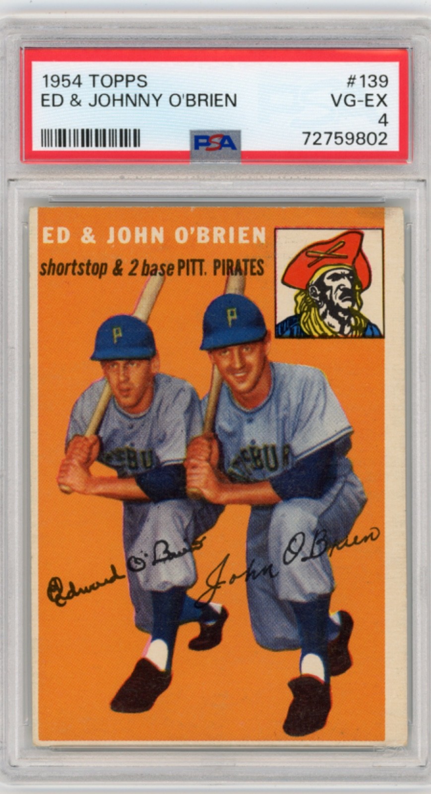 1954 Topps Ed & Johnny O'Brien #139 - PSA 4 VG-EX