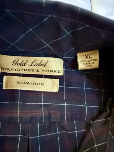 Camisa XL a cuadros Roundtree & Yorke Gold Label para hombre azul borgoña algodón sin planchar - Imagen 3 de 10