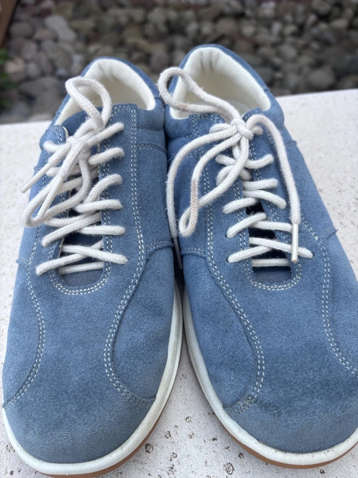 Tênis de caminhada Lands' End feminino camurça estilo Oxford feminino 8B azul - Imagem 4 de 4