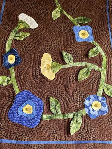 Hand made Floral Applique Quilted Table Runner 46x17 Brown Blue Yellow 3D Beaded - Picture 20 of 24