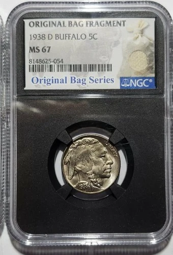 1938 D NGC MS67 RARE!!! BUFFALO NICKEL ORIGINAL BAG FRAGMENT 5C BLACK HOLDER