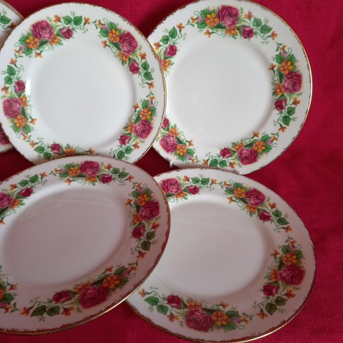 VINTAGE 6ER SET, ARGYLE BONE CHINA DESIGN, 'ROSENGARTEN' BEILAGEN-/SALATTELLER - Bild 3 von 5
