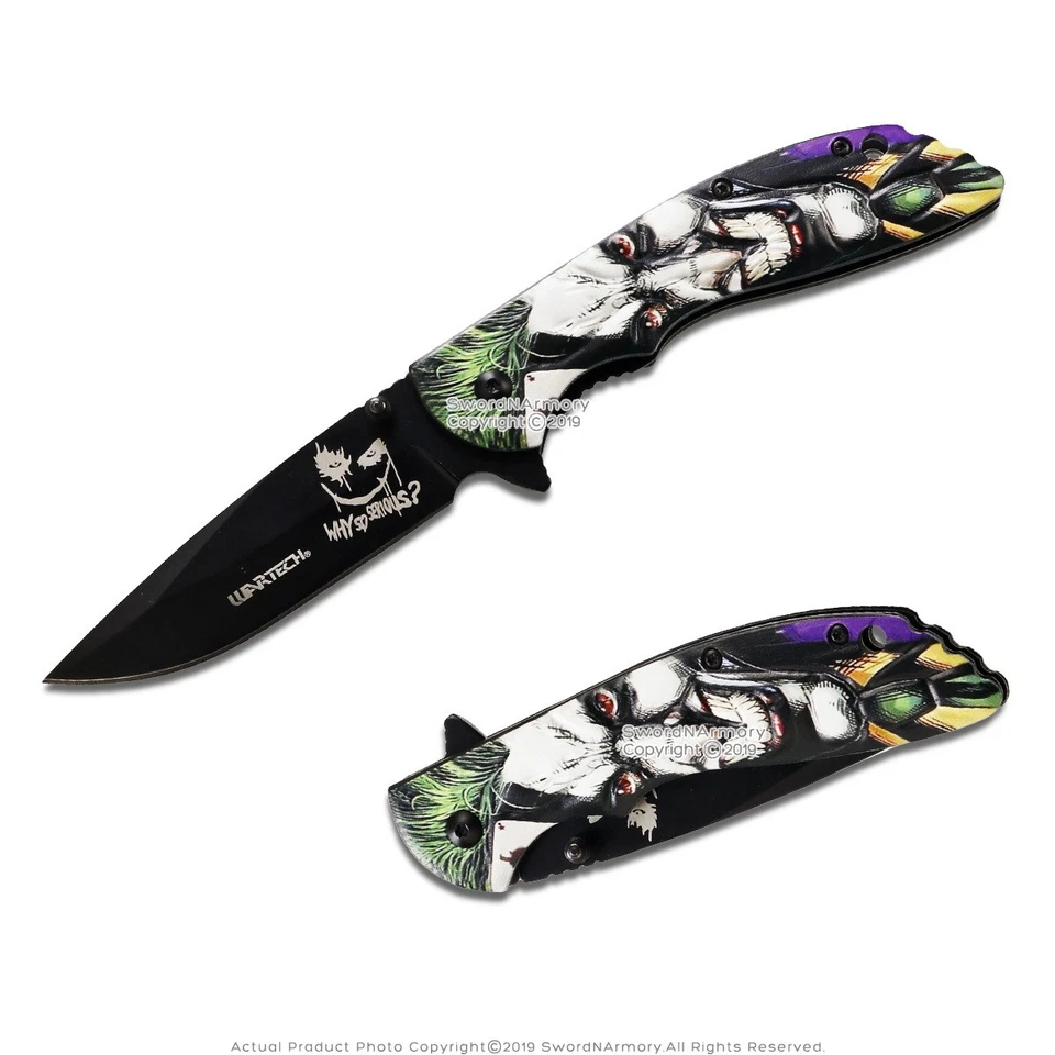 "Navaja de bolsillo plegable con hoja de punto de caída con mango de bromista 3D asistida por resorte de 8""" Foto 4 de 4