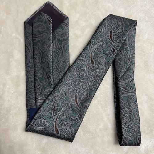 TOWNCRAFT Men's Polyester Blend 57" Necktie USA FLORAL PAISLEY Teal, Grey, Brown - Picture 3 of 6