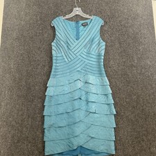 Adrianna Papell Dress Women's 12 Blue Tiered Ruffle Sheath Party Knee Length