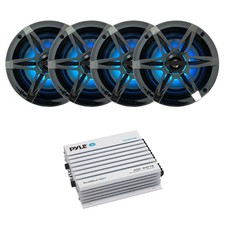 Pyle Marine 4-Channel Bluetooth Amplifier, 4x Enrock 6.5" RGB LED Boat Speakers