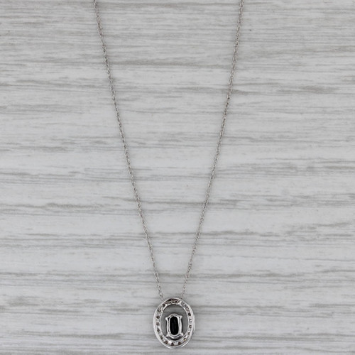 0.41ctw Oval Blue Sapphire Diamond Halo Pendant 14k White Gold 18" Rope Chain - Picture 3 of 6