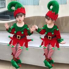 2025 Christmas Family Matching Costumes  Adult/Kid Green Elf  Santa Set  Cosp
