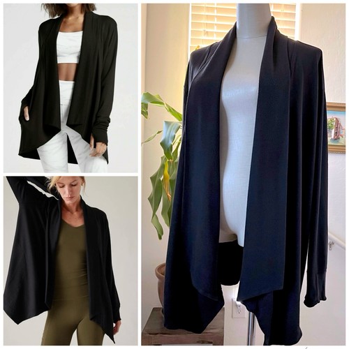 Cárdigan envolvente Athleta Pranayama Restaurar talla XL negro bolsillos agujeros para los pulgares MUY suave - Imagen 12 de 12