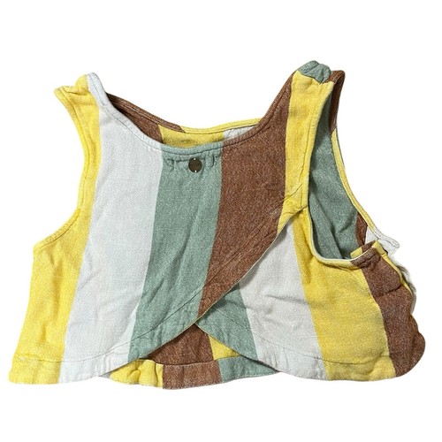 Rip Curl Crop Top Womens Small Rainbow Striped Beachy Sleeveless Buttons Boho - Picture 2 of 13