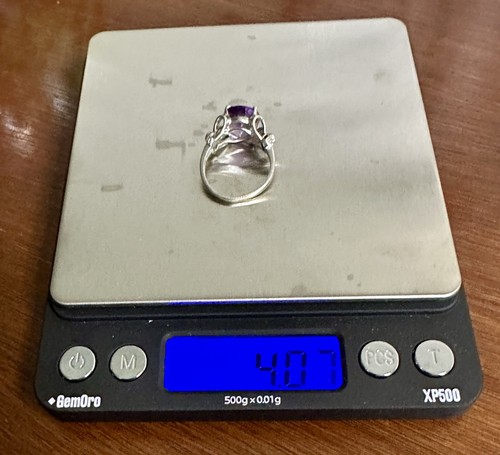 14K Weißgold großer facettierter ovaler Amethyst Diamant Akzent Band Schleife Ring Gr. 7 - Bild 8 von 8