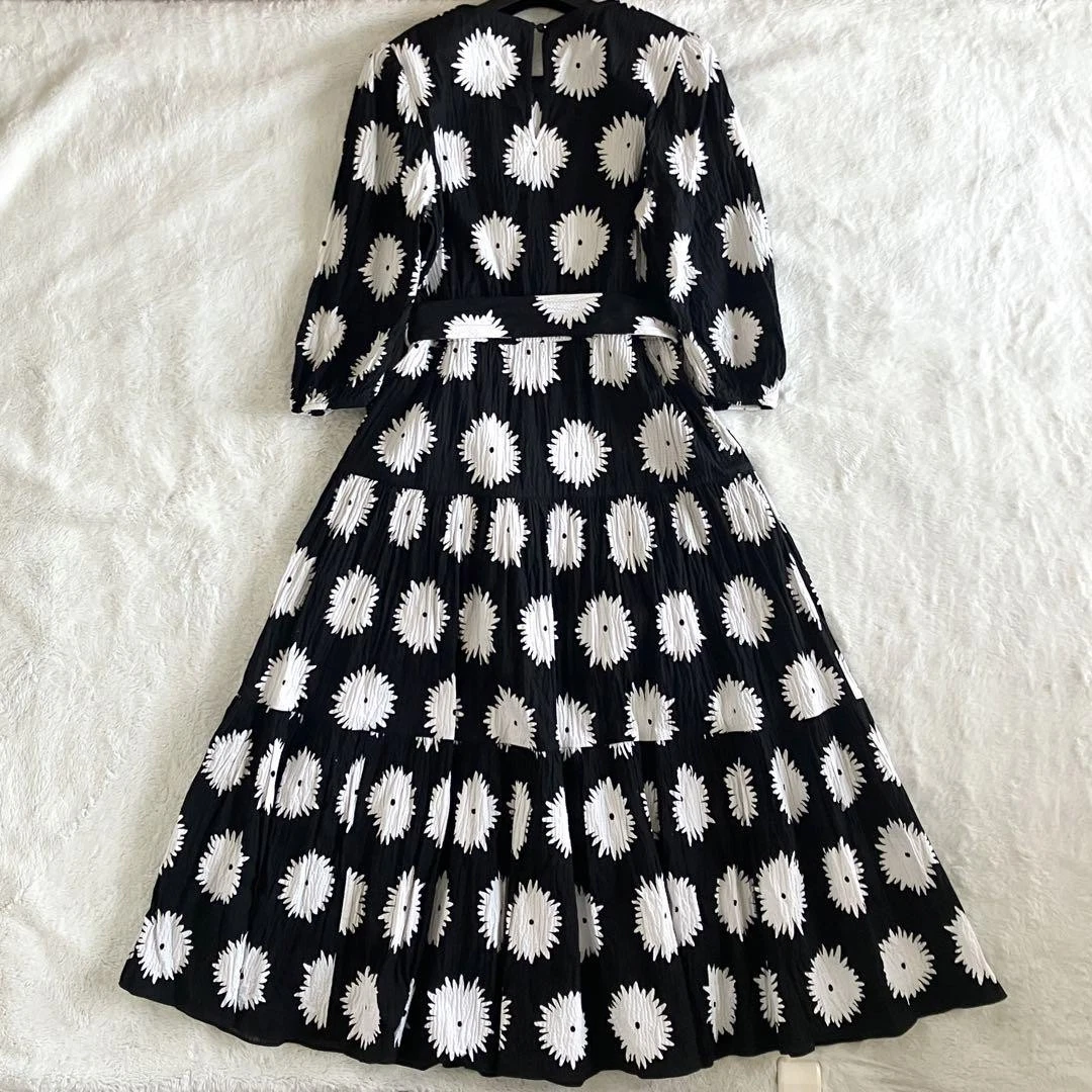 Abito lungo Kate Spade New York cotone mezza manica con cintura taglia S bianco e nero