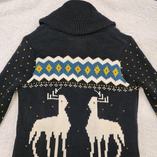 Winter Theme Sweater S/M Black Collared V Neck Cardigan-Reindeer- Button- Fleece - Picture 18 of 24