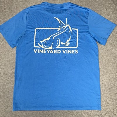 Vineyard Vines Performance T Shirt Men's Size M Blue Mahi Mahi Fish 2-Sided Tee