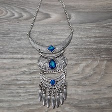 Paparazzi Lunar Enchantment Iridescent Blue Necklace Earring Set Statement NEW