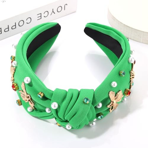 Bee Knotted Headband Pearl Rhinestone Jewels Queen Bee Top Knot Hairband Boho - Bild 6 von 7
