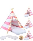 4 Pack Kids Teepee Tent for Slumber Party with Mattress and Lights, Sleepover Te