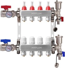 4-Branch Radiant Heat Manifold,MRPLUM Stainless Steel PEX 4-Loop, Silver 