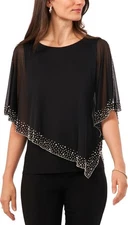 MSK Women's Beaded Overlay Cape Top in Black & Silver Size XL
