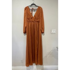 NWT Azazie Norah Long Sleeve A-Line Metallic Satin Dress Copper Women's Size 8A